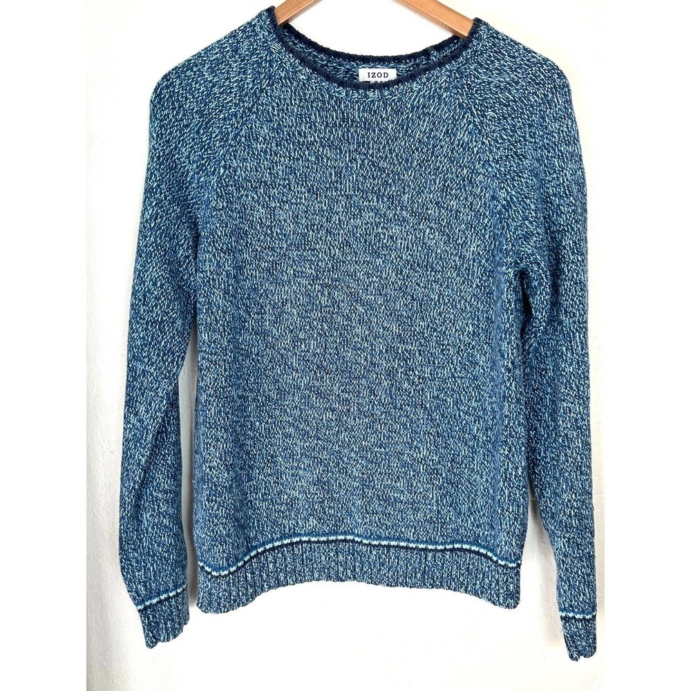 IZOD Sweater Womens Medium Heavy Knit Blue Heathered 100% Cotton Long Sleeve